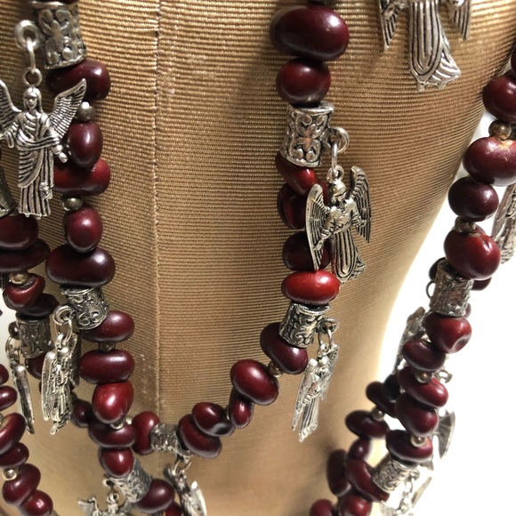 Southwest Style Cranberry Bead & ANGELS Chunky Necklace - Angel Names on Back - Picture 2 of 3